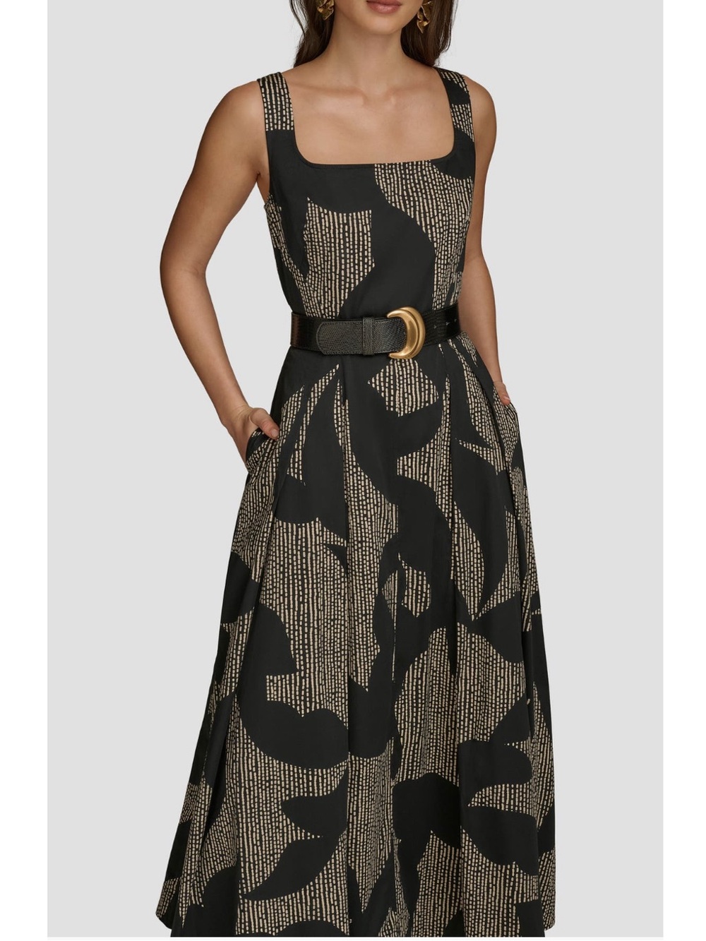 Donna Karan New York Floral Stretch Cotton Midi Dress with Pockets New! - Picture 7 of 13
